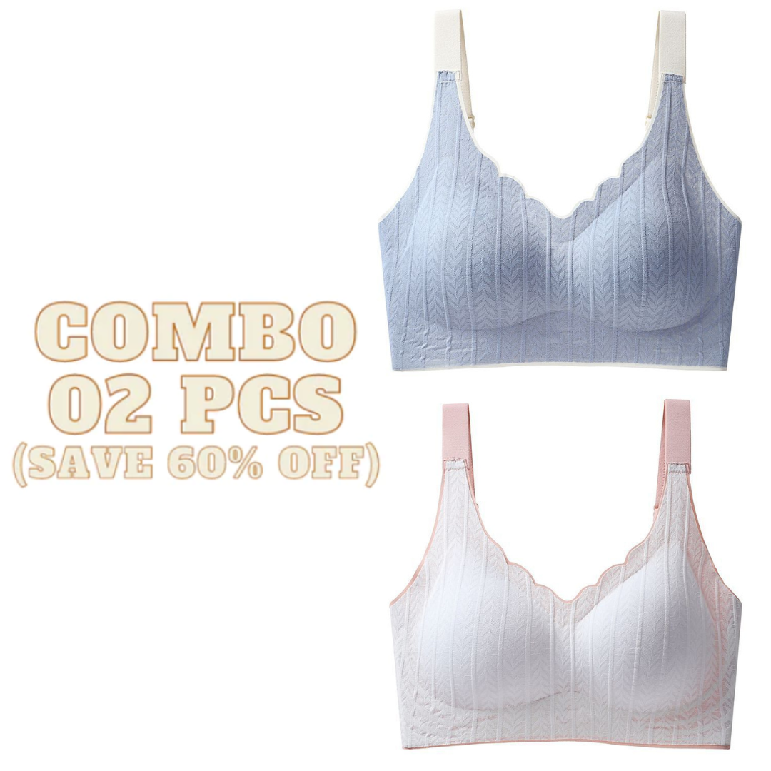 Wavy Bra - Scalloped Neckline Embossed Lace Bra