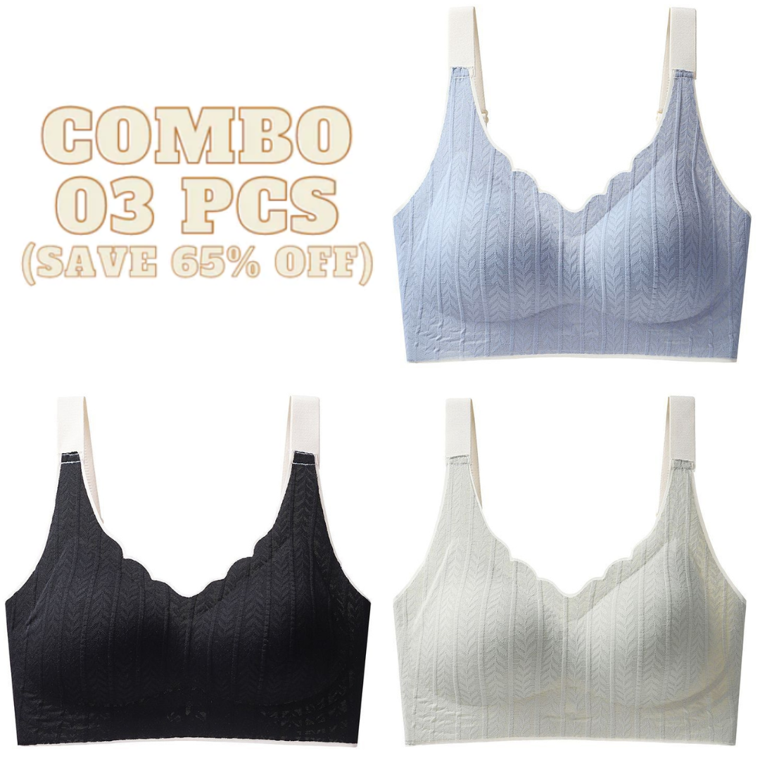 Wavy Bra - Scalloped Neckline Embossed Lace Bra