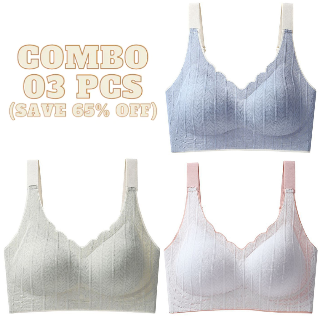 Wavy Bra - Scalloped Neckline Embossed Lace Bra