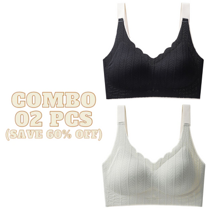 Wavy Bra - Scalloped Neckline Embossed Lace Bra
