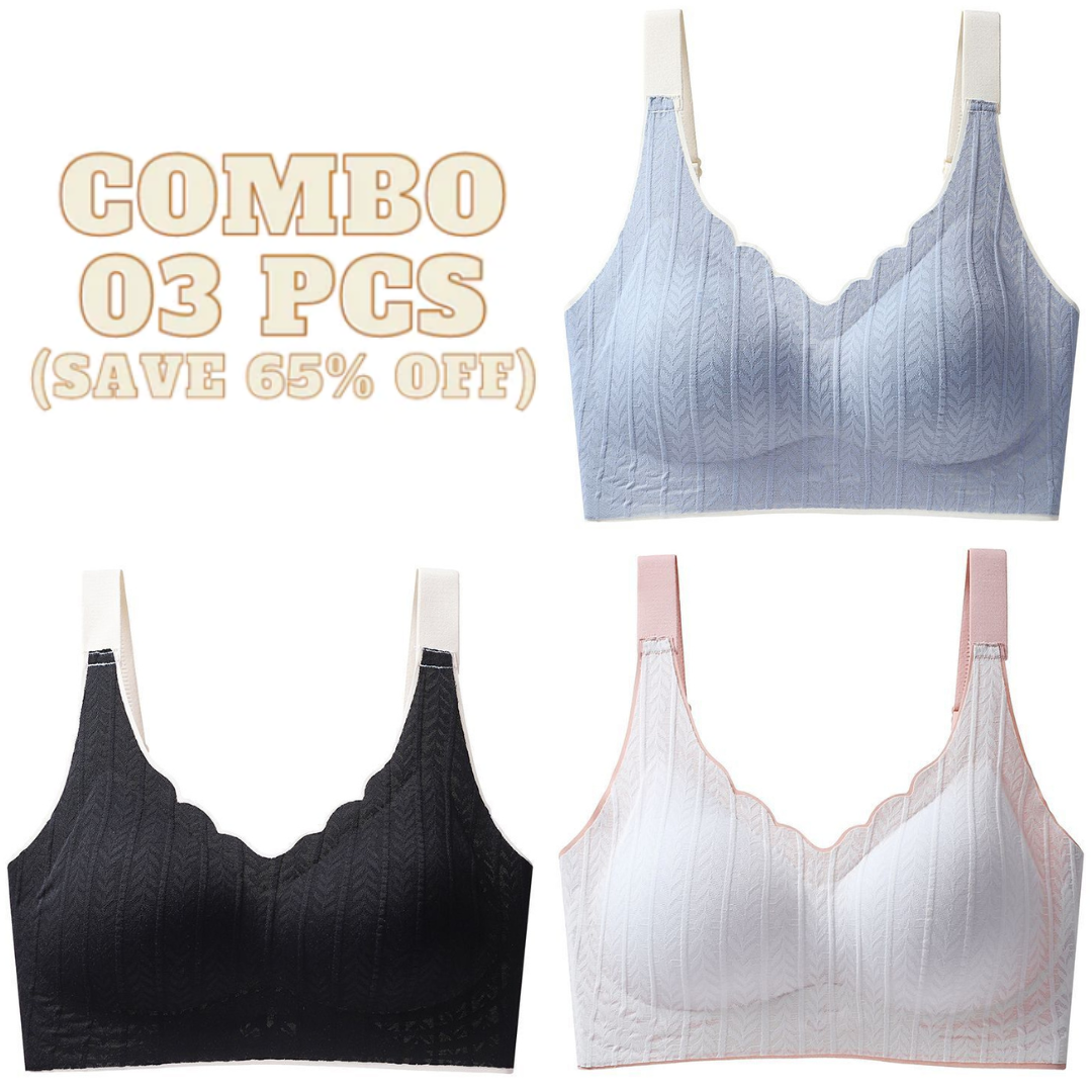 Wavy Bra - Scalloped Neckline Embossed Lace Bra